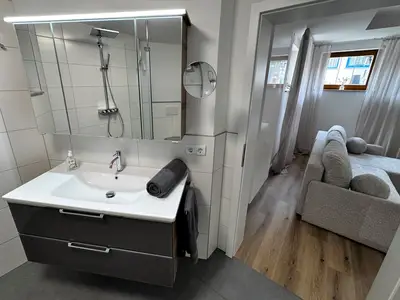 Spiegel und Waschbereich