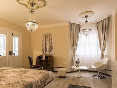 Wohnbereich mit Stuck und Kronleutern