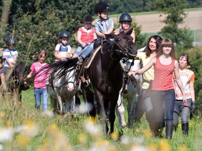 Familienspaziergang mit Pferd