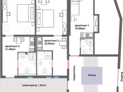 Grundriß Apartments 1, 2, 3,
