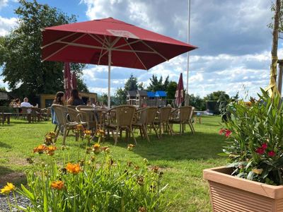 Aussenbereich mit Liegewiese und Spielplatz