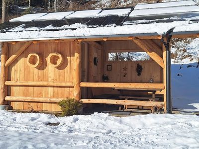Chalet Lärchforst, Gartenhütte mit Sauna im Winter