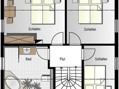 2. OG mit Schlafzimmern und Bad