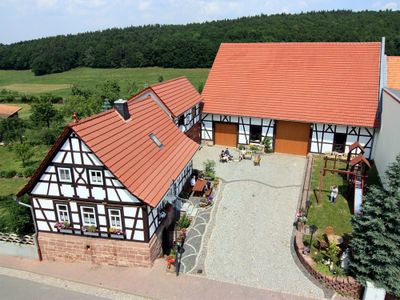 Luftaufnahme vom Ferienhaus mit Spielplatz