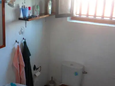 Badezimmer mit einfacher Dusche und WC
