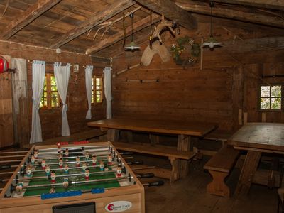 Spiel und Aufenthaltshütte mit Kaminofen