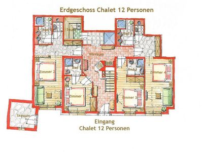 Erdgeschoss mit Schlafzimmer, Badezimmer, Sauna, offener Kaminofen, Skiraum, überall Fußbodenheizung