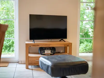 Ferienhaus Zander Fuenfseen Wohnzimmer mit TV-Einheit