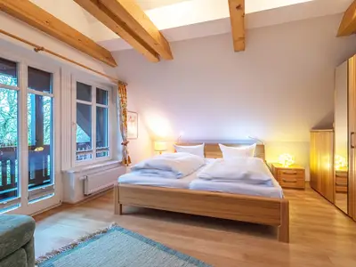 Ferienhaus Havelquelle Schlafzimmer mit privatem Balkon