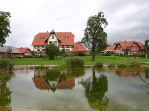 Direkte Umgebung des Objekts. Blick vom See auf die Südseite des Hauses