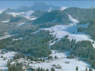 Sicht vom Balkon des Chalet auf das Familien Skigebiet
