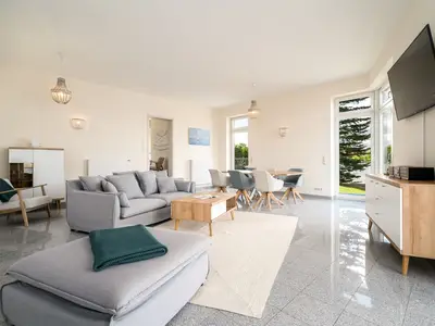 Ferienhaus Seaside House Blick in den Wohnbereich