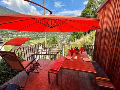 Terrasse, Aussicht nach Malvaglia, Bleniotal