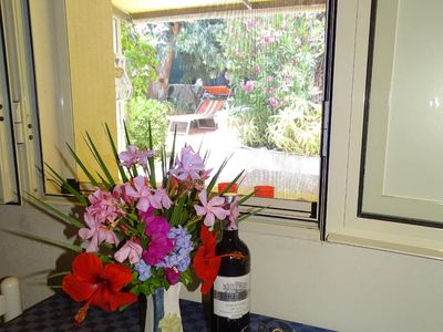 Wohnbereich. Küche mit Gartenblick Ferienhaus