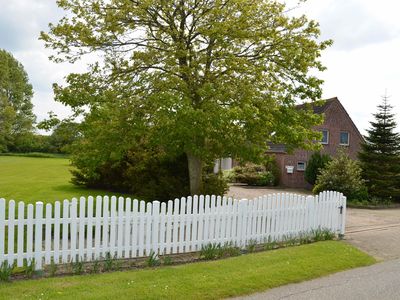 Kamerun Garten mit Deich im Hintergrund