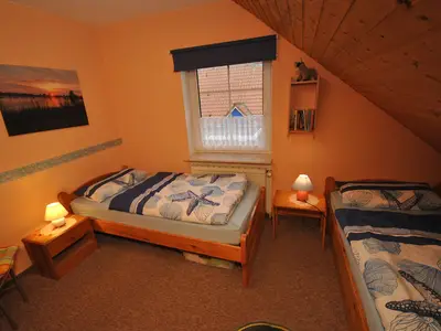 Schlafzimmer mit zwei Einzelbetten