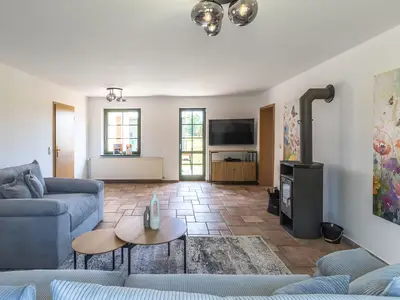 Ferienhaus Wiesenquartier Penkow Wonzimmer mit Kamin
