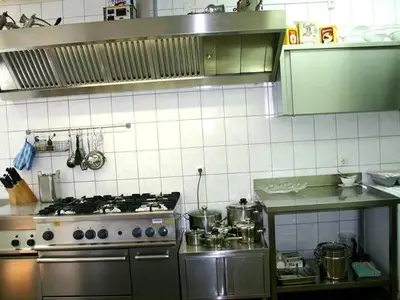 Edelstahleinbauküche mit Gasofen