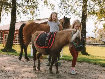 Birkenhof, Ponyreiten auf dem Reitsplatz