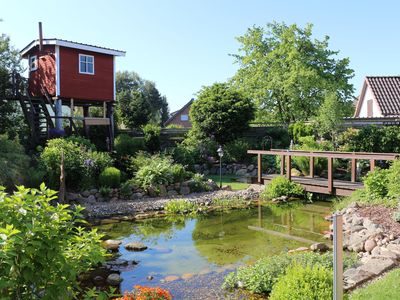 FH Holz Blick auf Teich und Holzofensauna