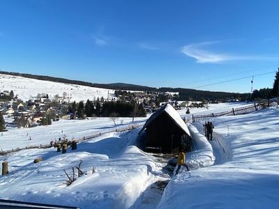 Winterzauber, Blick vom OG zum Ski-Hang