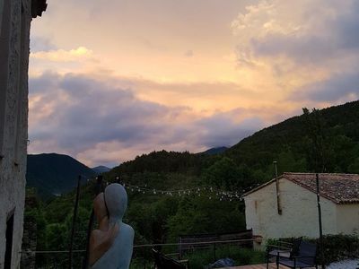 Coucher de soleil sur la terrasse