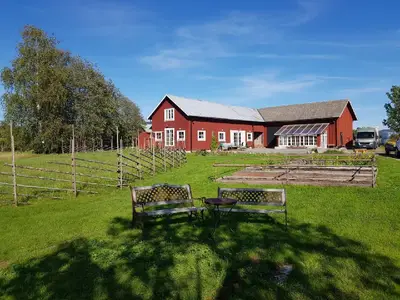 Sicht vom Garten auf das Ferienhaus