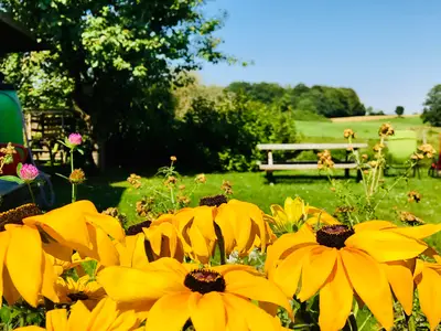 Der Garten in Tante Kamps Hus mit Blick auf die Felder