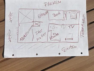Raumaufteilung Wohnung 60qm mit Skikeller, Abstellraum