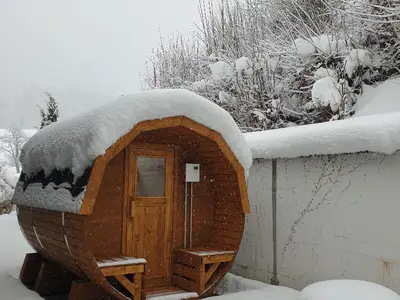 Wellness. Außenansicht Sauna