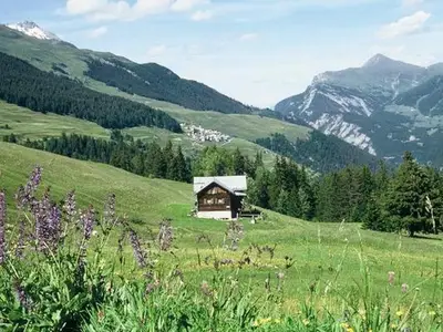 Maiensäss Richtung Dorf Tschlin