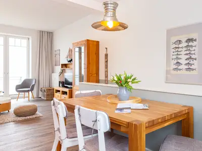 Blick Richtung Wohnzimmer in der Ferienwohnung Amrumer Strandhaven in Wittdün