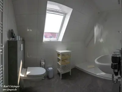 Ferienhaus Born: Bad mit DU/WC.