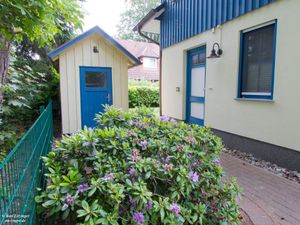 Ferienhaus Seeschwalbe: Hauseingang und Schuppen.