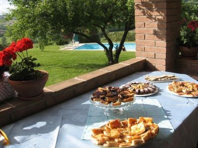 Frühstück auf der Veranda des Restaurants