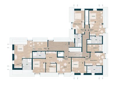 Grundriss des Obergeschosses mit den einzelnen Studios & Appartments