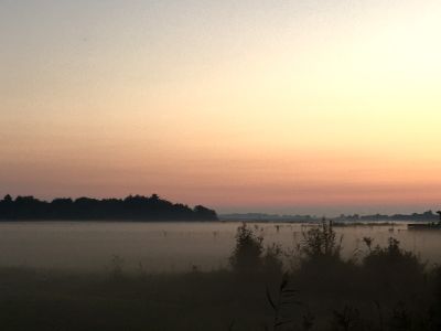 Blick aus den Fenstern mit Abendstimmung