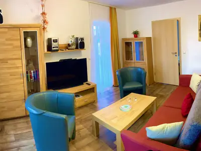 Wohnzimmer Ferienwohnung Auszeit am Kurpark von Bad Berka, Weimarer Land, Thüringen