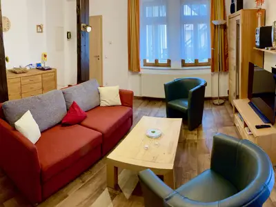 Wohnzimmer Ferienwohnung Auszeit am Kurpark von Bad Berka, Weimarer Land, Thüringen