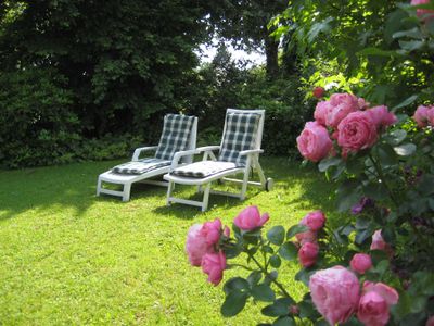 Garten mit Liegestühlen