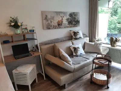 Lederschlafcoach und Schreibtisch