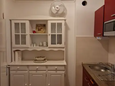 Küche mit Geschirrschrank und Spüle