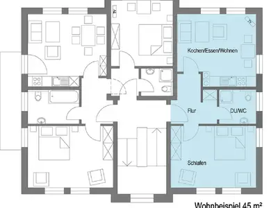 Grundriss Ferienwohnung Gartenblick (oben)