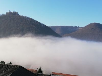 Aussicht Terrasse auf Berge Ferienwohnung Bad Urach Eisele