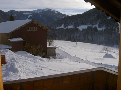 Blick vom Balkon im Winter Skigebiet/Loipe