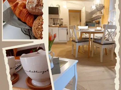 Heller Essbereich der Ferienwohnung Rosengarten