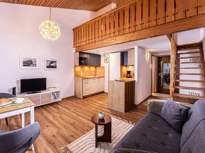 Wohnbereich mit Küche Ferienwohnung Bergliebe