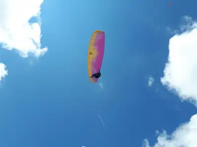 Paragleiter über der Alm
