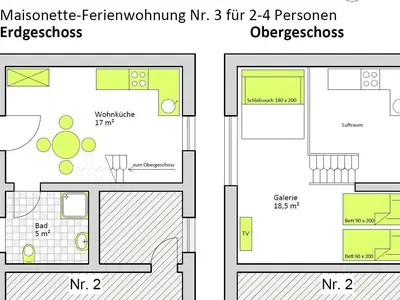 Grundriss. Grundriss der Wohnung mit Erdgeschoss und Obergeschoss