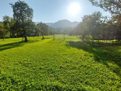 Garten- "hauseigener Fußballplatz" zwischen Obstbäumen
